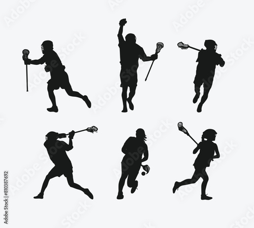 silhouette set of lacrosse. lacrosse player, sport. vector illustration.