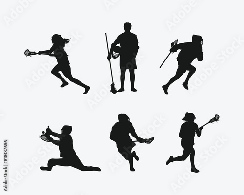 silhouette set of lacrosse. lacrosse player, sport. vector illustration.