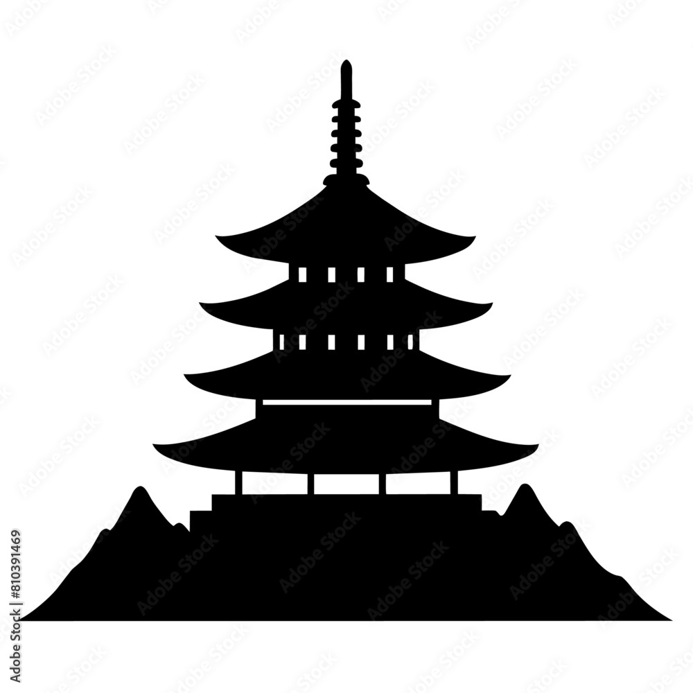 Fototapeta a Japanese big pagoda set against a stunning natural view with a white background (3)