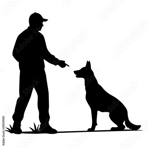 a dog trainer training a dog on the field silhouette (9)