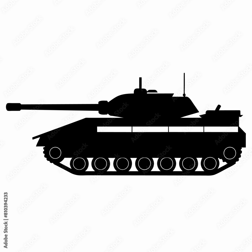 Fototapeta premium Military tank vector illustration vector silhouette, solid black color silhouette (1)