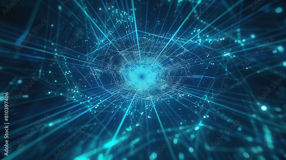 An abstract and modern plexus of glowing cyan lines on a midnight blue canvas resembling underwater light reflections with a centralized area designed for text An abstract and modern plexus of glowing cyan lines on a midnight blue canvas resembling underwater light reflections with a centralized area designed for text