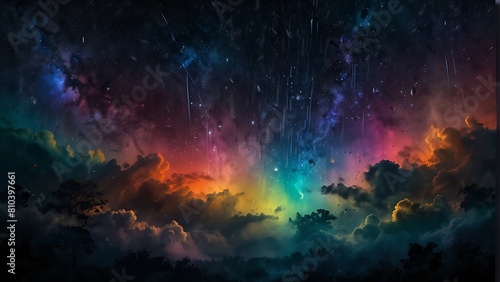 Abstract Starry night sky Cosmic Rain A Celestial Symphony © Dove
