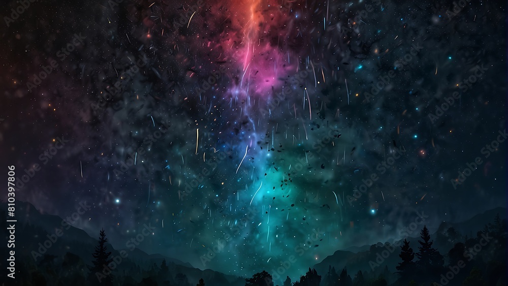 Obraz premium Abstract Starry night sky Cosmic Rain A Celestial Symphony
