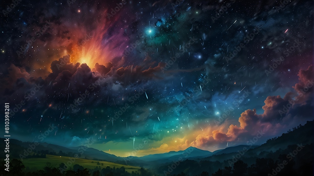 Abstract Starry night sky Cosmic Rain A Celestial Symphony