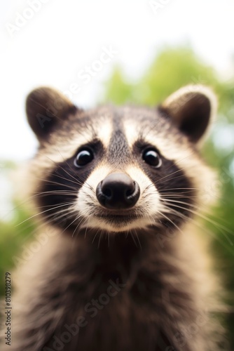 Close-up portrait of a curious raccoon