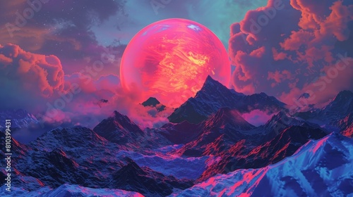 Vaporwave Vista: Neon Mountains under Cosmic Skies