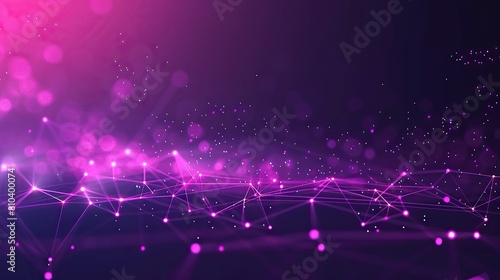 An abstract configuration of pink and purple glowing dots connected by laser-like lines across a dark violet background with a designated text area along the bottom edge photo