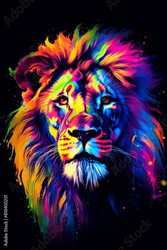 Vibrant colorful lion portrait