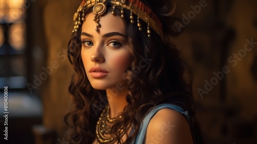 beautiful woman with ornate headpiece photo