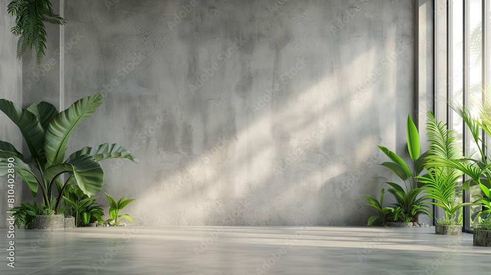 Blank concrete wall in modern empty room with tropical plant garden . Generative Ai Blank concrete wall in modern empty room with tropical plant garden . Generative Ai