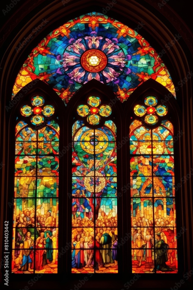 Vibrant stained glass window in church