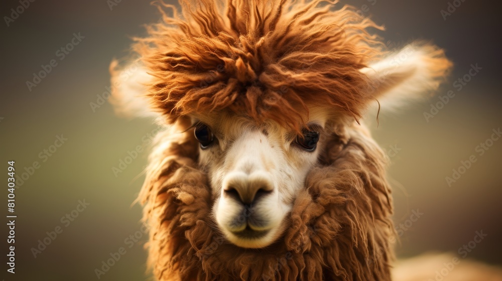 Fototapeta premium Fluffy alpaca with curly fur