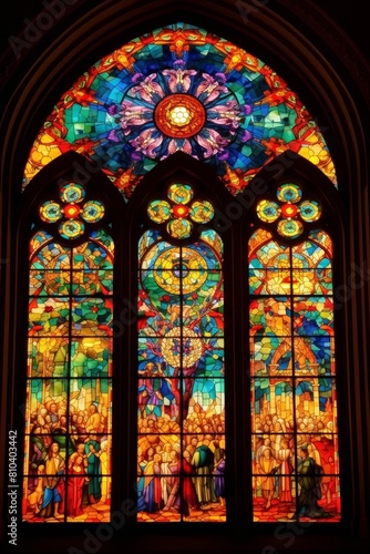 Vibrant stained glass window in church