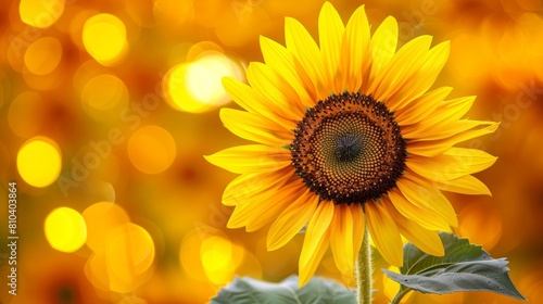 A vibrant sunflower stands tall against a blurred background of golden bokeh, highlighting nature's beauty in a single, enchanting visual