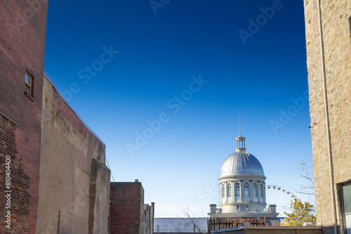 Selective blur on Marche Bonsecours in Montreal, Quebec, Canada, seen from afar. Bonsecours Market is one of the main attractions of Old Montreal, or Vieux Montreal. photo