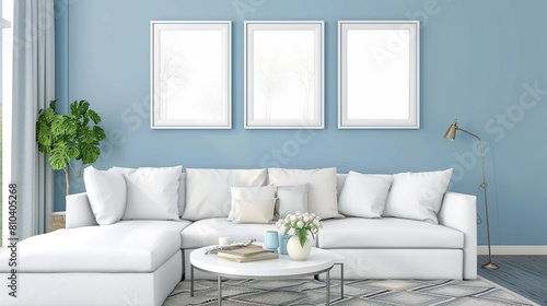 contemporary interior design for poster frames in living room. Generative Ai
