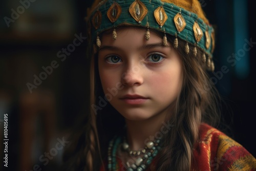 young girl with traditional ethnic headpiece