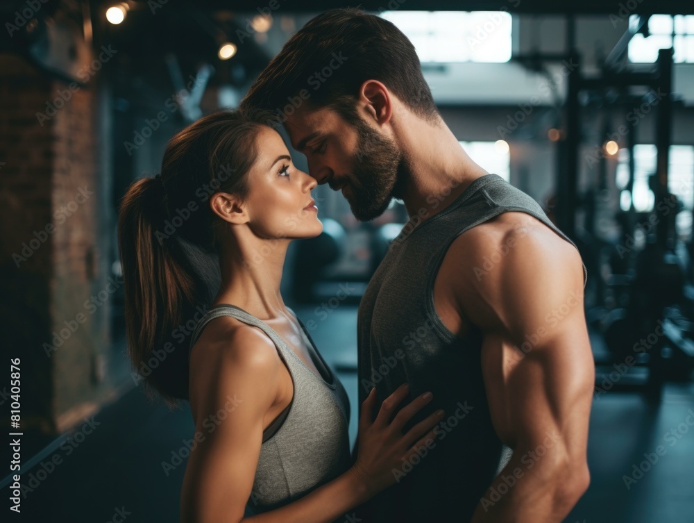 Intense connection shared between two athletes in the gym. AI. Intense connection shared between two athletes in the gym. AI.