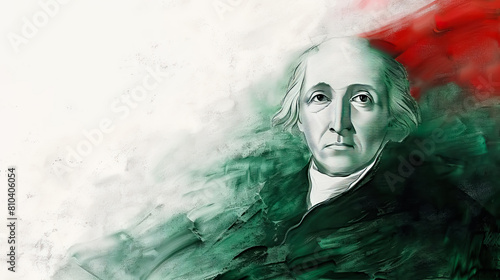 Miguel Hidalgo y Costilla in the corner with red, white and green color mexican flag with copy space. photo