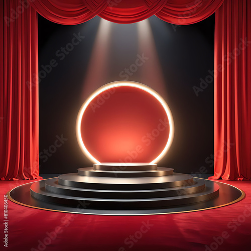 black stage showcase mockup with red carpet and curtain