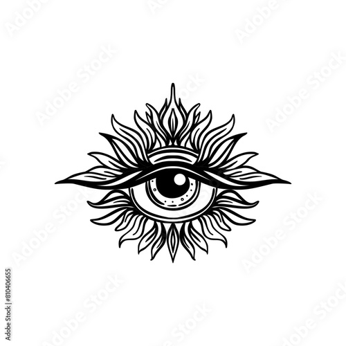 Blackwork tattoo flash. Eye of Providence. Masonic symbol. All seeing eye inside triangle pyramid. New World Order. Sacred geometry, religion, spirituality, occultism. Isolated vector illustration