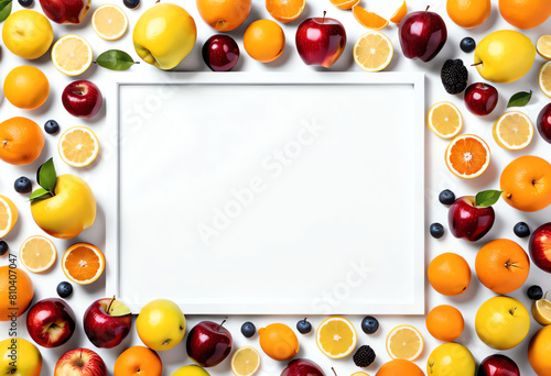 fruit frame flay lay copy space on white background