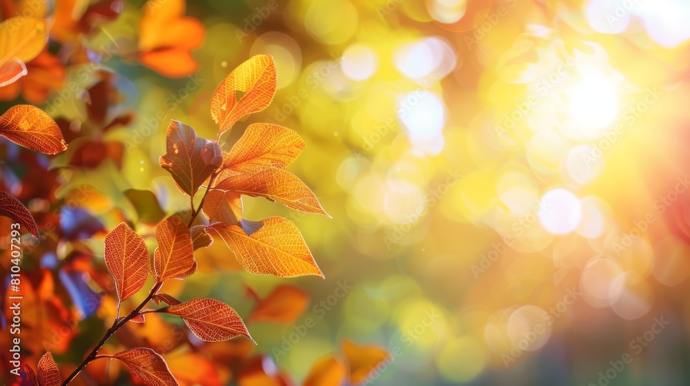 Glowing autumn leaves captured in a serene natural setting, illuminated by a warm, soft sunlight filtering through the trees Glowing autumn leaves captured in a serene natural setting, illuminated by a warm, soft sunlight filtering through the trees