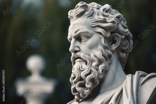 Detailed sculpture of a pensive man with curly hair