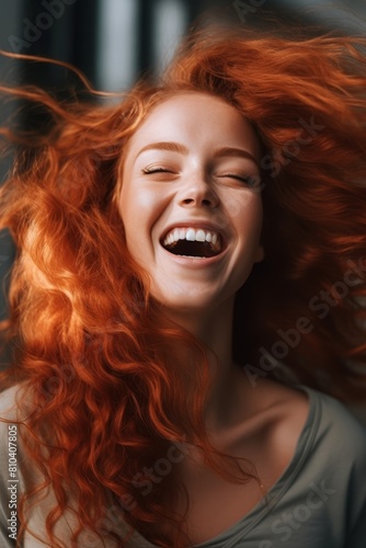 Joyful woman with vibrant red hair © Balaraw