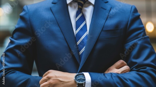 Professional Businessman in smart suit and cross arm. Business concepts