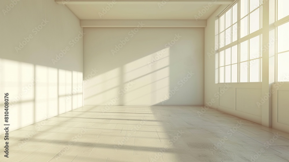 Empty interior room with the sun shining into the room. Generative Ai