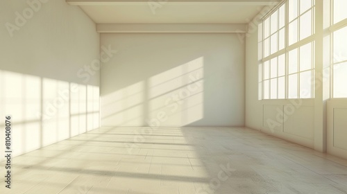 Empty interior room with the sun shining into the room. Generative Ai