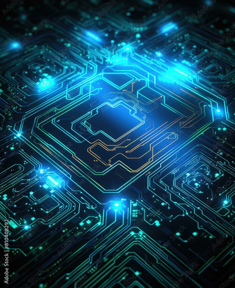 Blue and green circuit board. AI. Blue and green circuit board. AI.