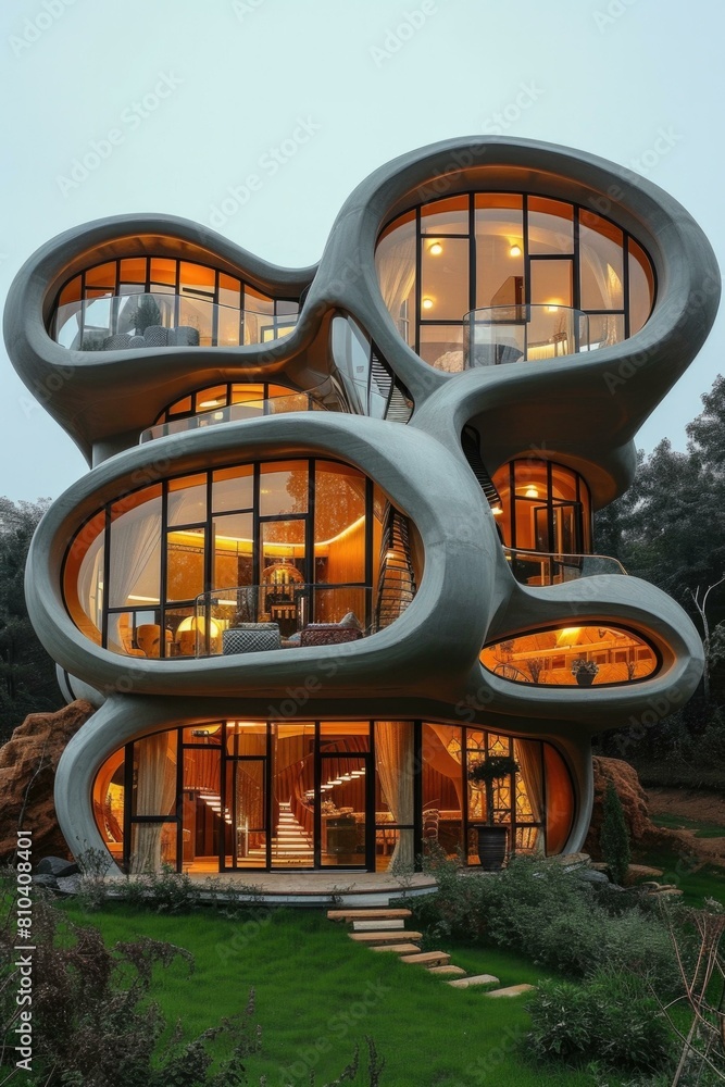 Futuristic house with unique architecture. AI. Futuristic house with unique architecture. AI.