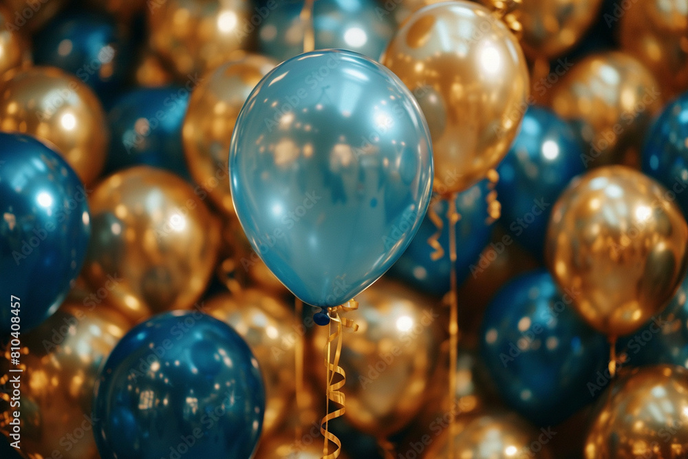 Balloons color gold and blue.