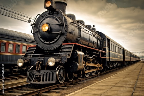 Vintage steam locomotive on railway platform