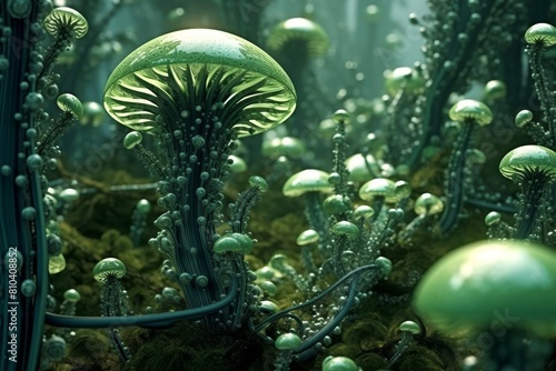 Surreal mushroom forest landscape