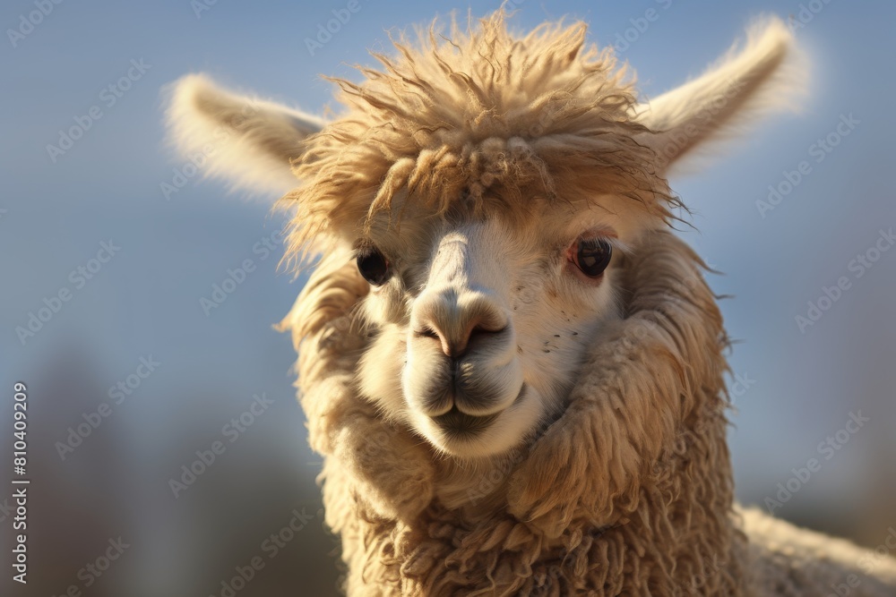 Obraz premium Fluffy alpaca with a cute facial expression