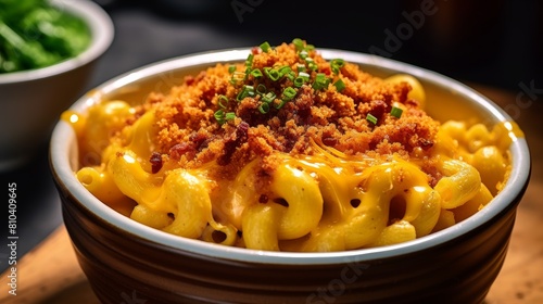 Delicious mac and cheese with crispy breadcrumb topping