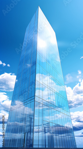 Glass building with clouds in the sky