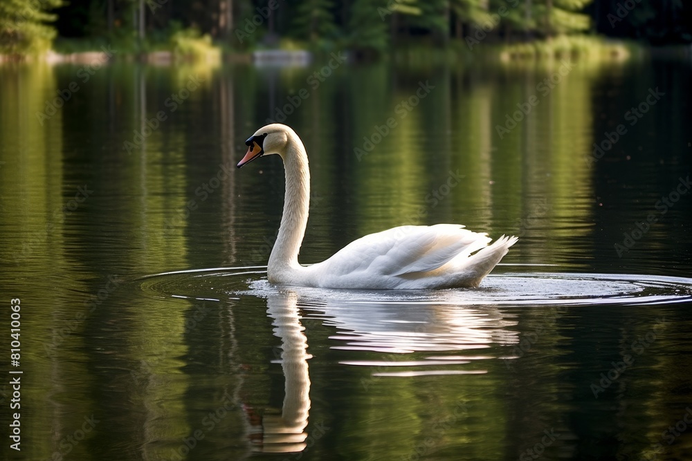 Fototapeta premium Graceful swan swimming in serene lake