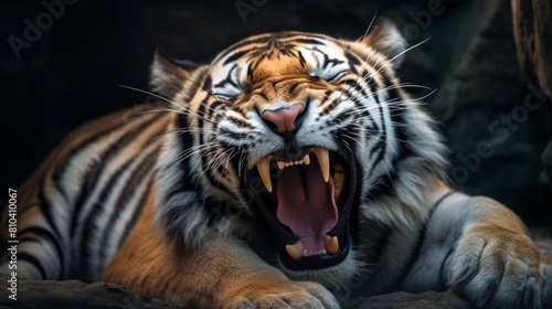 Roaring tiger close-up
