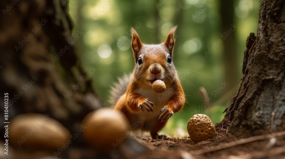 Obraz premium Curious squirrel in the forest