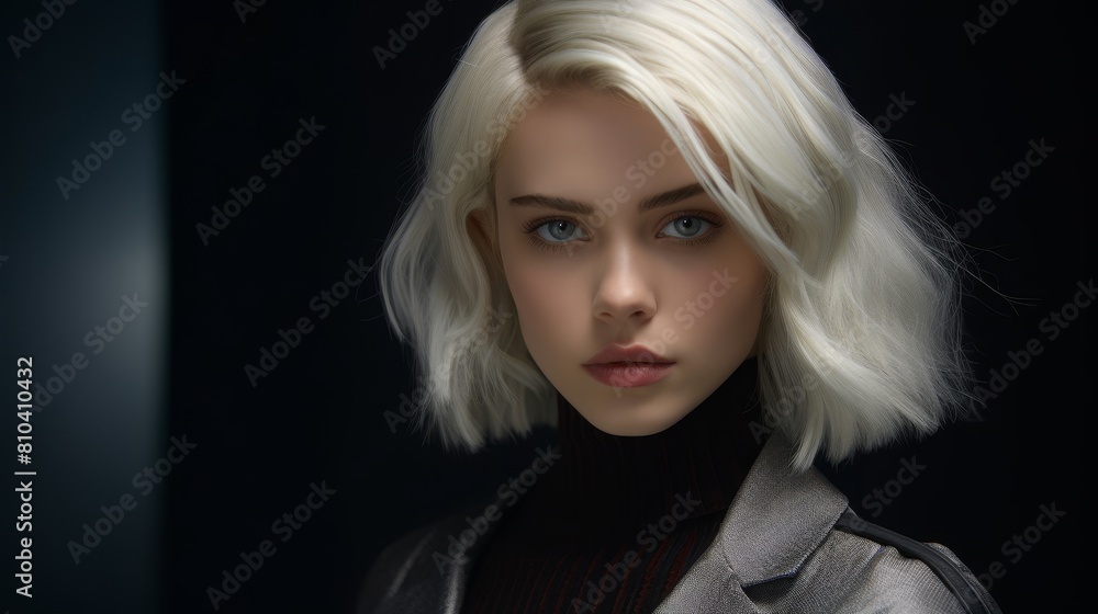Striking blonde woman with piercing blue eyes Striking blonde woman with piercing blue eyes