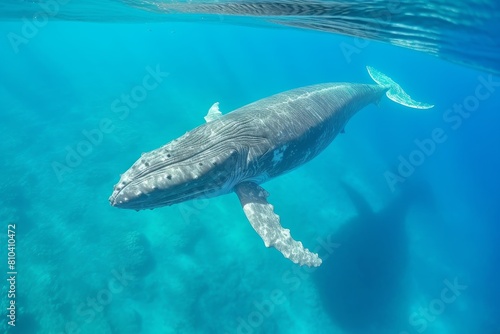 Majestic humpback whale swimming in crystal clear turquoise waters