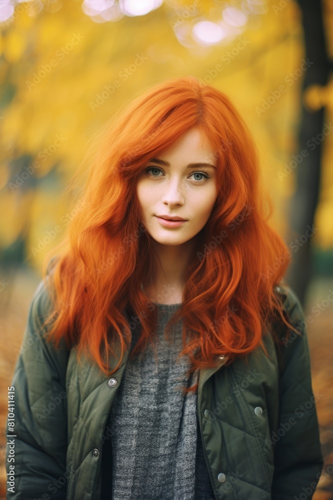Vibrant redhead woman in autumn nature Vibrant redhead woman in autumn nature