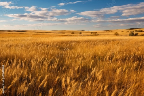 Vast golden wheat field under cloudy sky