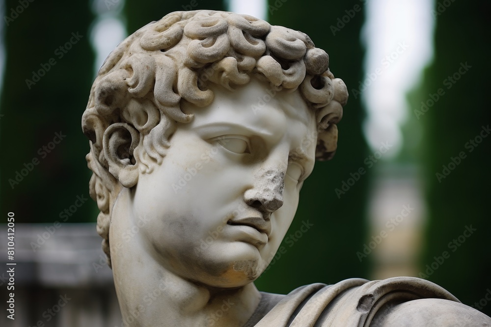 Closeup of a classical marble statue head