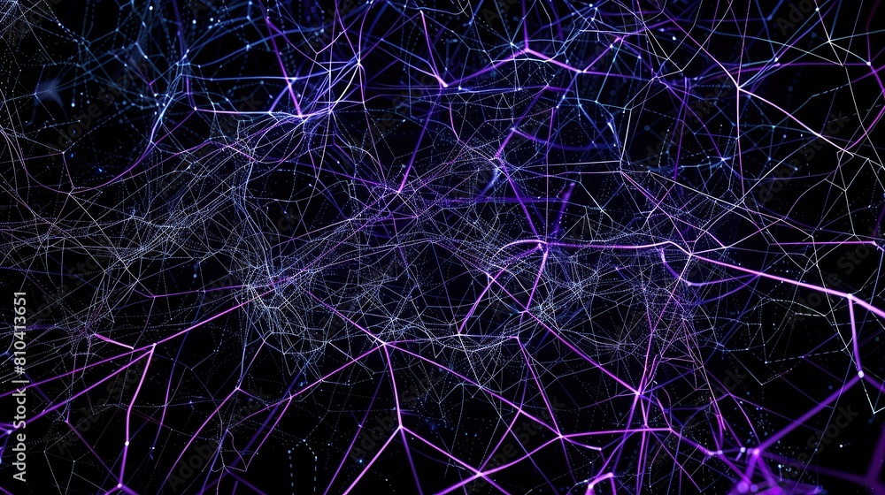 An intricate web of violet and indigo lines connecting nodes across a black canvas creating a mesmerizing plexus effect with a dedicated space for text along the top edge An intricate web of violet and indigo lines connecting nodes across a black canvas creating a mesmerizing plexus effect with a dedicated space for text along the top edge